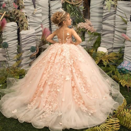 Flower Girl Dress for Kids Wedding Pageant Party Formal Ball Gown Princess Communion Tulle 3D Butterfly Long Dresses4