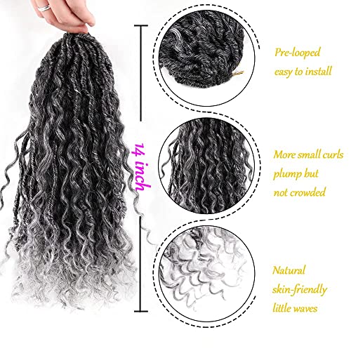 6 Packs New Goddess Curly Locs Crochet Hair 14 Inch Curly Crochet Hair Faux Locs Crochet Hair Boho Hippie Locs River Locs Synthetic Hair Extensions For Braids For Black Women(14Inch?T1B/Gray) #TOP3