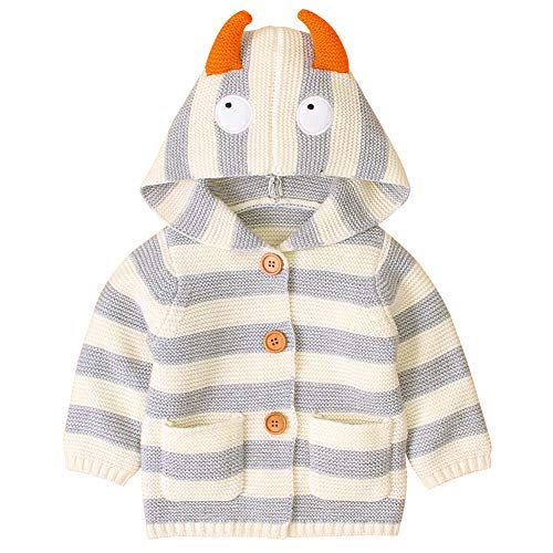 Toddler Baby Boys Girls Hooded Cardigan Jacket Striped Long Sleeve Knitted Sweater Toddler Winter Warm Outerwear (Beige, 0-3 Months)