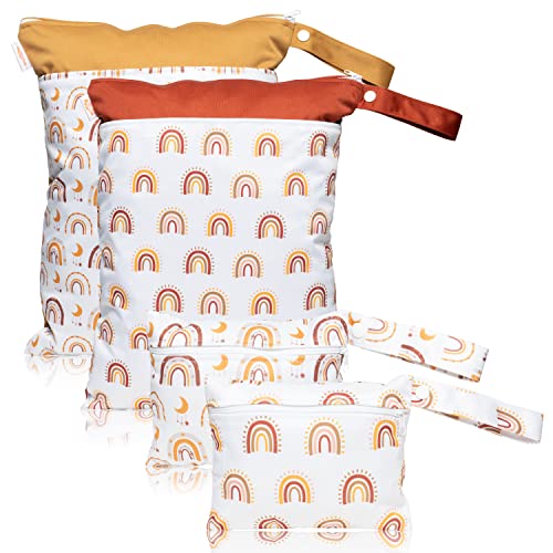 Image of R HORSE 4Pcs Rainbow Wet Dry Bag for Breast Pump Parts, Waterproof Reusable Baby Cloth Diaper Bags with 2 Zippered Pockets & Handle, Large Capacity Swimsuits Travel Stroller Yoga Gym Pouch Bag