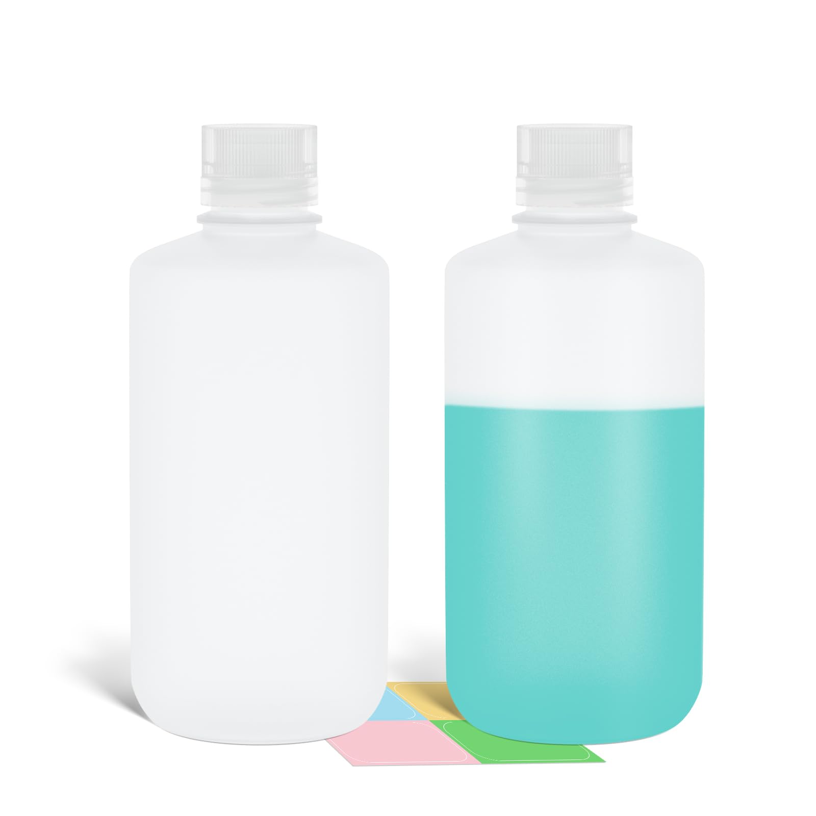 ASEVAT 1000ml/33.8 oz Narrow Mouth Round Chemical Container, Plastic Leak Proof HDPE bottle, Lab Reagent Bottles, Water Sample Bottles (2 Pcs)