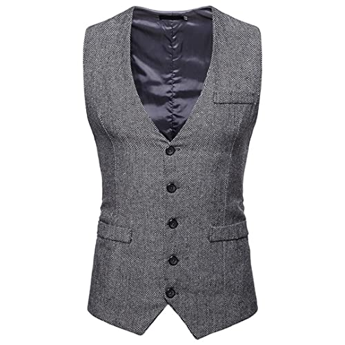 Mens Herringbone Tweed Vest Formal Business Casual Slim Fit Vest for Men Retro British Style4