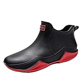 HuayoRong Men's and women's outdoor waterproof and anti slip rain boots, fashionable short rain boots, garden shoes, ankle deck boots (Black Red,6.5)