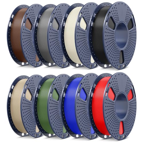 Image of SUNLU 250G 3D Printer Filament Bundle PLA Filament 1.75mm, 0.25kg per Spool | 2kg in Total, 8 Pack, Individually Vacuum Packed, Black+Bone White+Grey+Brown+Red+Blue+Olive Green+Wood