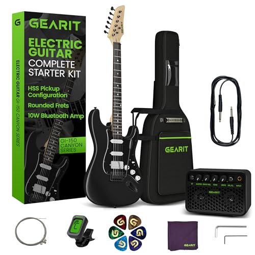 GEARit 39 Inch Full Size Canyon Series Electric Guitar Kit Bundle w/Amplifier, HSS Pickup with Coil Split,Starter Kit with Tuner, Gig Bag, and Guitar Strap, Cable, Picks, Strings, Shadow Black