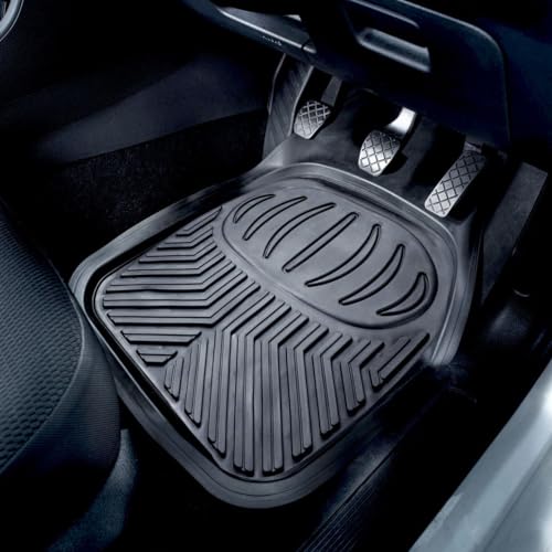 4pc Deep Dish Car Mat Set - 2 Large & 2 Small Universal Hardwearing All Weather Easy to Clean Anti-Slip Grey Rubber Vehicle Floor Mats for Cars, 4x4s, Vans, Trucks – Captures Dirt, Mud, Grime, Water