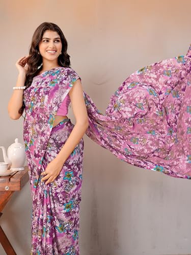 Image of Garden Vareli Floral Print Chiffon Saree
