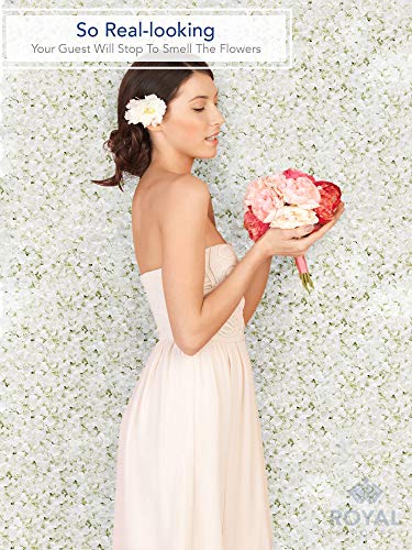 Artificial Flower Wall Panel Mat, Silk Rose Hydrangea Floral Backdrop, 3D Romantic Photography Background, Faux Foliage For Wedding Party, Bridal Showers Portrait Decor, Ivory #TOP2