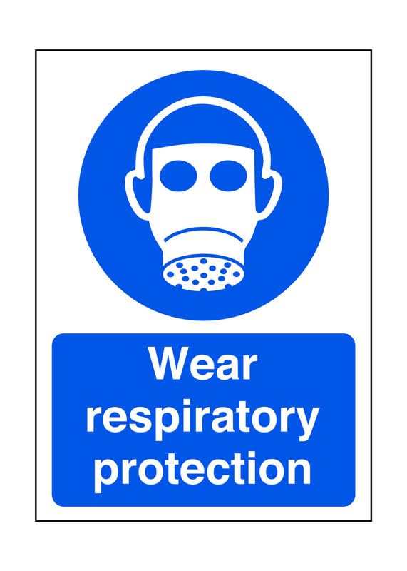 Wear respiratory protection - safety sign, ppe clothing, ppe, protective clothing - 1.2mm Rigid plastic for indoor/outdoor usage (400mm x 300mm) Viewing Distance within 14m.