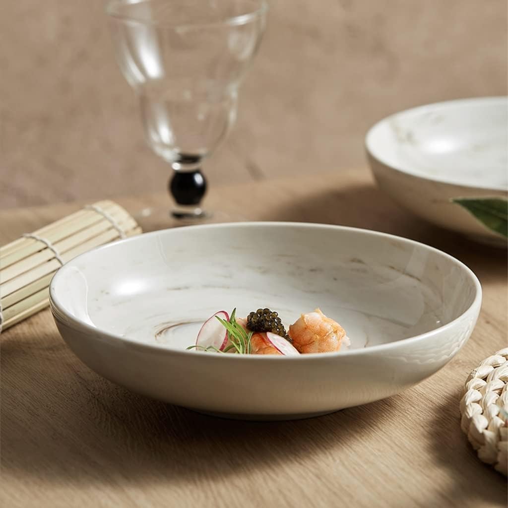 サービングディナープレート サービングトレイ サービストレイ 家庭用セラミックマーブルオートミール朝食フルーツサラダデザートボウルコ