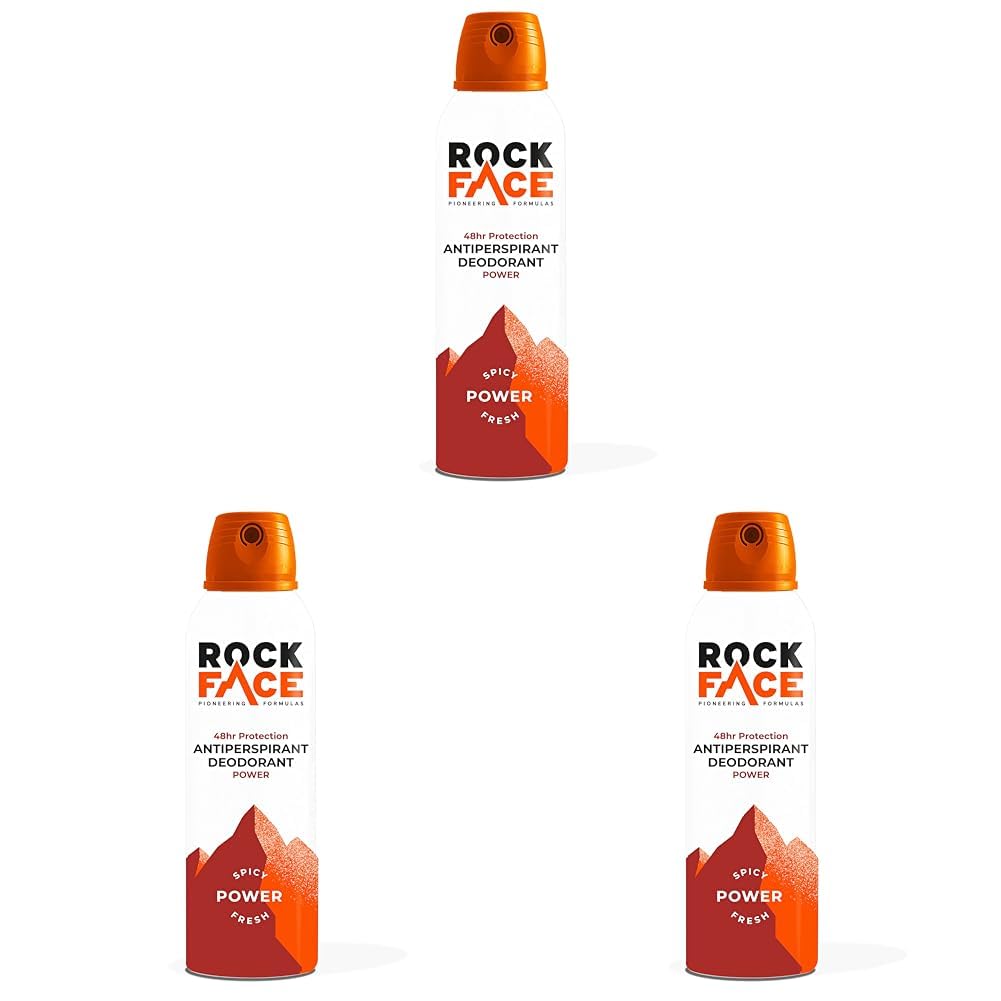 Rock Face Power Antiperspirant for Men 200ml | Spicy Fresh Scent | Fast Absorbing | Non-Staining | 48 Hour Protection (Pack of 3)