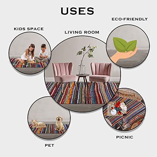 Chindi Cotton Rag Rugs 100% Eco-Friendly, 2-In-1 Reversible Multipurpose, Multicolor Hand-Woven Traditional Rugs (5Ft X 3Ft) For Living Room & Kitchen - Orange #TOP2