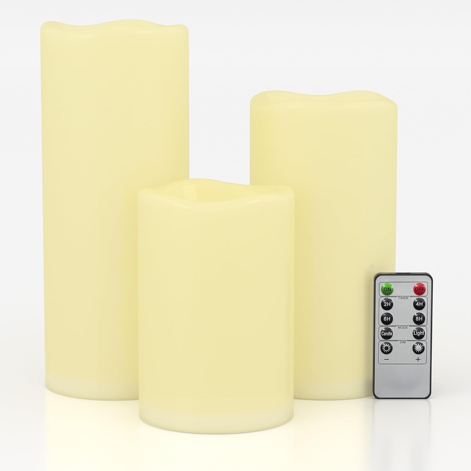 8" 10" 12" x 5" Extra Large Waterproof Outdoor Flameless Candles Battery Operated LED Pillar Candles for Indoor Outdoor Lanterns, Off White, Long Lasting, Set of 3