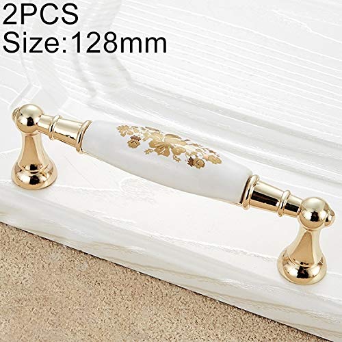 Beilaishi 2 PCS Gold Imitated Zinc Alloy Ceramic Handle for Cabinet Wardrobe Drawer Door, Hole Spacing: 128mm Furniture repair parts