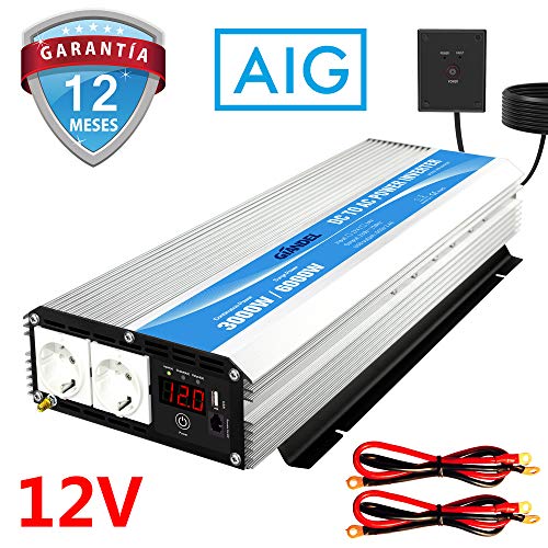 GIANDEL Inversor de Corriente 3000W Convertidor 12V a 220V 230V con Control Remoto Salidas de AC Dobles & Pantalla LED para el Uso en el hogar del Carro de RV