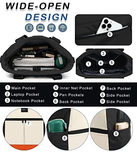 Comely Backpack Tote For Women Casual Laptop Daypack Crossbody Bag 4-In-1 Travel Bookbag Diaper Bag Nurse Teacher Bag Water Resistant Wide Top Open For Daily Work College, Black B… #TOP4