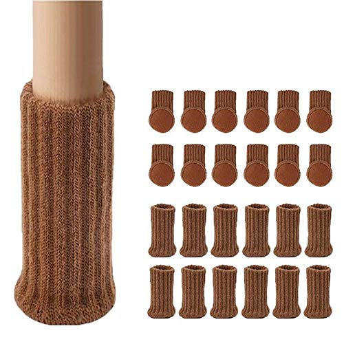 24PCS Chair Leg Socks, Brown Knitted Chair Legs Floor Protectors, Anti-Scratch Furniture Felt Pads for Hardwood Floors, High Elastic Furniture Pads Set for Moving Easily and Reduce Noise, UHJT02B