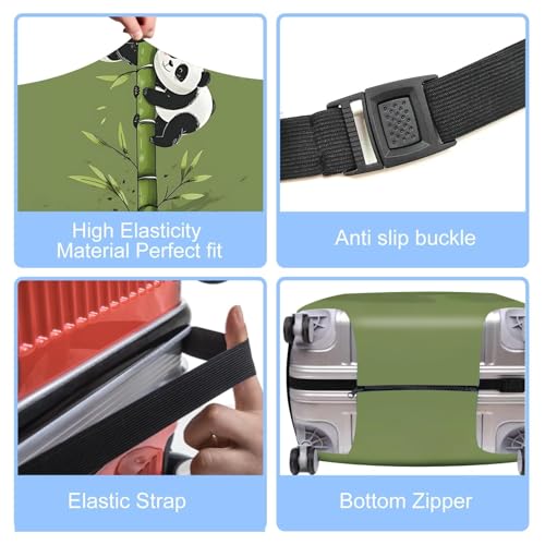 Image of Cute Panda Luggage Cover - Bamboo Climbing Panda Suitcase Protector, Stretchable & Waterproof Travel Luggage Sleeve,S
