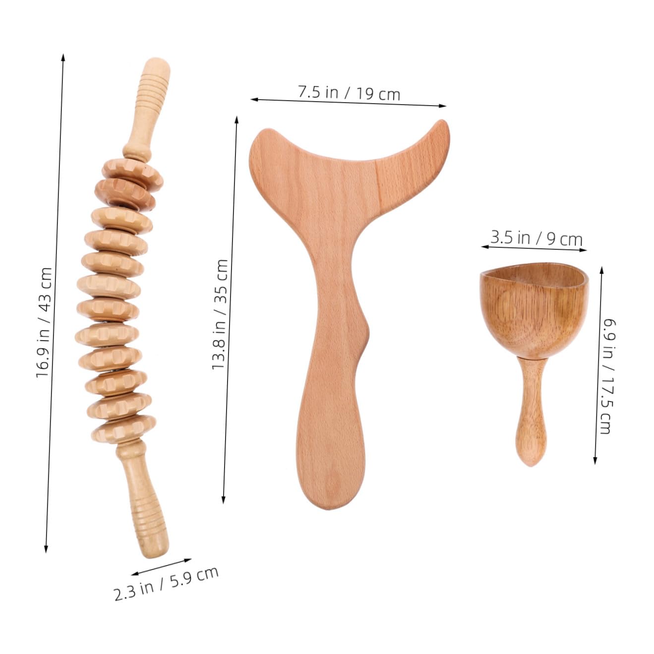 Gatuida Set Massaggiatore a Rulli in Legno per Corpo Strumento Massaggiatore Manuale per Collo e Spalle Kit 3 Pezzi per Massaggio Linfatico e Rilassamento Muscolare Uso Domestico e