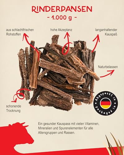 MIMOS Rinder Pansen Getrocknet für Hunde 1000g - Getreidefreier Kauartikel ohne Künstliche Zusatzstoffe