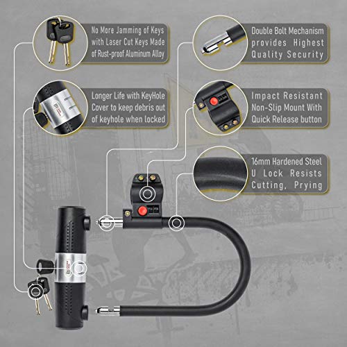 image for Bare Rugged Bike U Lock with Cable - 16mm Heavy Duty Bike Lock with Ke