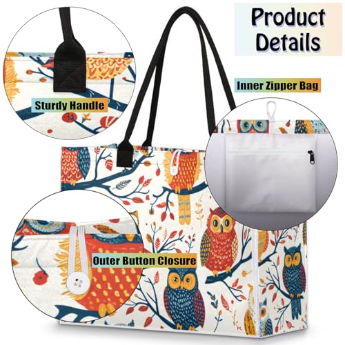 Cartoon Owl Branch Tote Bag for Women Large Beach Bag Reusable Tote Bags for Work Travel Beach Shopping4