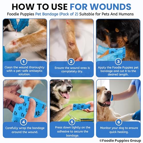 Image of Foodie Puppies 4-Inch Self-Adhesive Kinesiology Pet Bandages - (2 Rolls, Large, 1.8M Each) | Waterproof, Elastic, Breathable Wrap for Dogs, Cats, and Humans | Wound Care, First Aid, Injury Recovery
