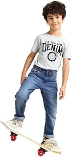 USPA Kids Blue Solid Mid Rise Medium Button Stretchable Cotton 3330 Boys' Jeans Price In India