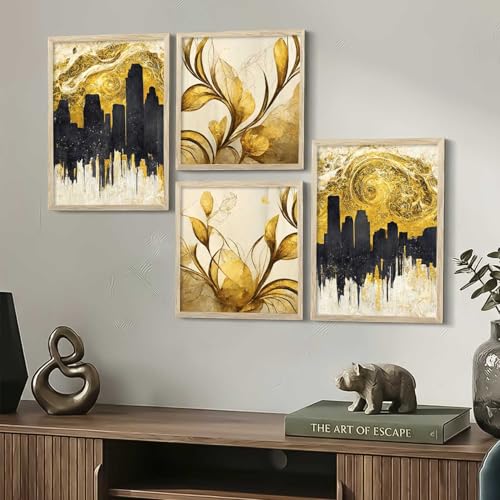 Image of kotart Aesthetic Modern Wall Decor Paintings with Frame for Home Decoration - Painting for Living Room Bedroom - Painting for Wall Decoration Set of 4 (Art 9, Big (13x17 or 13x13 inch))