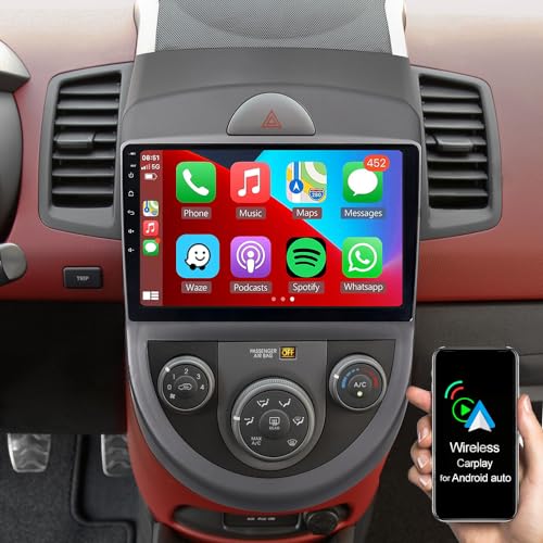 Rádio estéreo para carro Android 11 de 9 polegadas, sem fio, CarPlay, tela sensível ao toque, navega