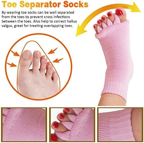 ReachTop Toe Separator Socks for Women, Yoga Sports Gym Massage Socks Foot Alignment Socks Happy Feet Socks Cotton Toe Socks Pain Health, Pink