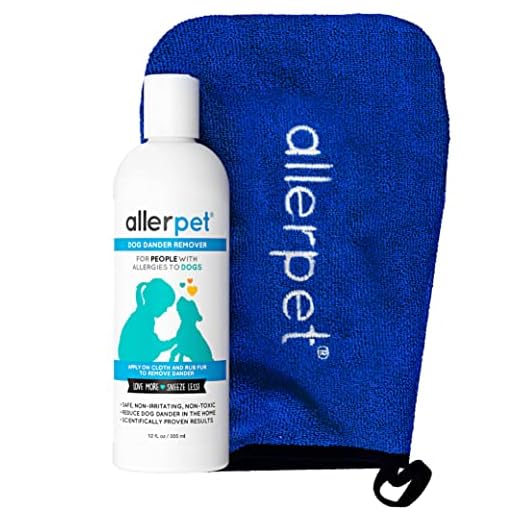 Allerpet Dog Allergy Relief w/Free Applicator Mitt - Pet Dander Remover for Allergens - for Canine Dry Skin Treatment - Good for Fur & Skin - (12oz)
