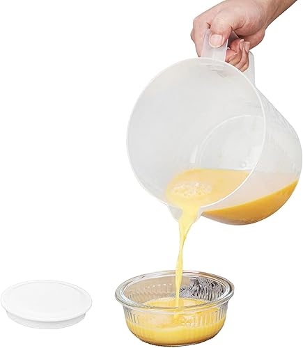 Cuenco para mezclar huevos, recipiente de cocina medidor, cuenco batidor de 6.5 x 7.68 x 5.51 pulgadas con boquilla de escala, plato mezclador