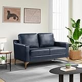 Serta Triton 55.5' Loveseat, Transitional Modern, Dreamcoil Comfort, Metal Legs, Vegan Leather, Navy Blue