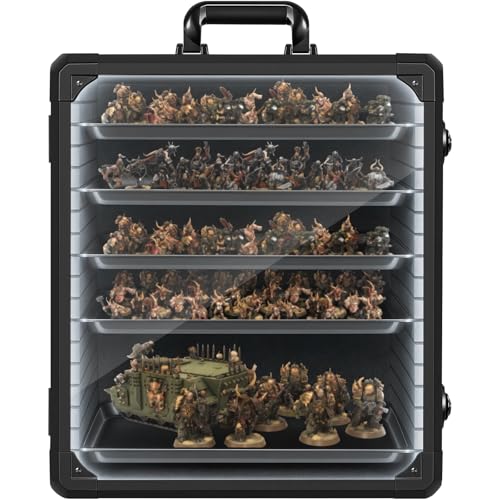 Image of WELIDAY Miniatures Storage Case Miniatures Transport Case Aluminum Alloy Frame with Lock and LED Light (X-Large Size)