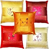 Real Online Seller Ethnic Embroidered Cushion Cover Set, Decorative Floral Patchwork Throw Pillow Covers for Living Room, Bedroom, Sofa & Home Décor, 16 x 16 Inch, Pack of 5