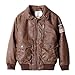 ZPW Kids PU Leather Flight Bomber Aviator Jacket with Removable Faux Fur Collar, Brown, 9-10Years