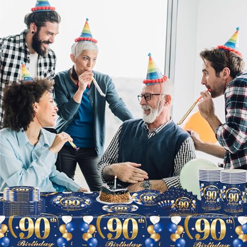 COSORO 20pcs Navy Blue Gold Napkins, 90th Birthday Serviettes for Men & Women, Table Decorations - Image 3