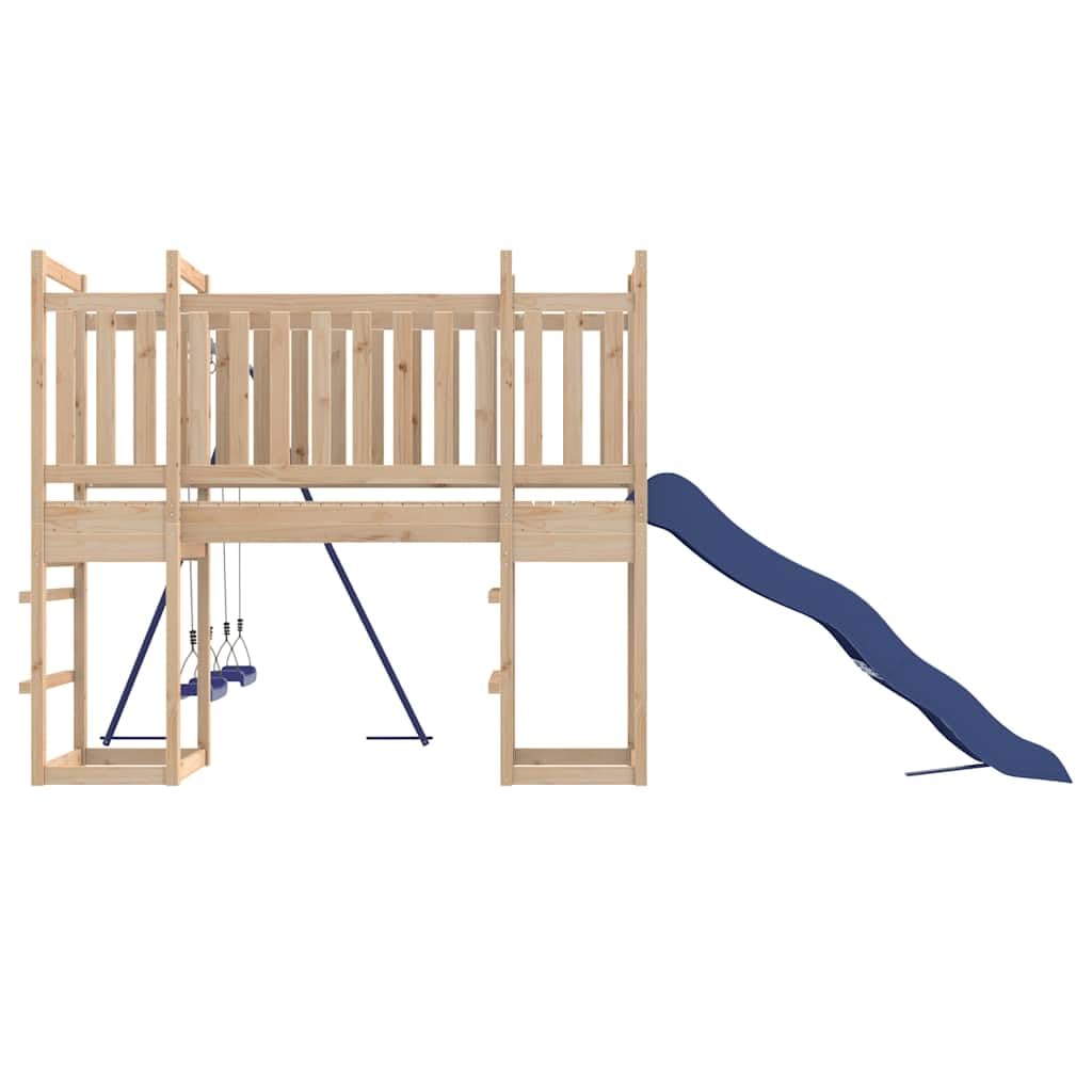 Spielturm Massivholz Kiefer mit Doppelschaukel, Wellenrutsche, Sandkasten und Klettergerüst, Outdoor Garten Spielhaus für Kinder, stabile Konstruktion, wetterfestes Holz
