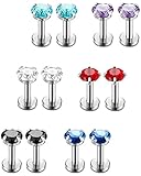 Jstyle 12 Pcs a Set 316L Stainless Steel 16G 2-4mm CZ Nose Piercing Labret Monroe Lip Rings Helix Tragus Cartilage Ear Piercings Studs 6mm Bar Length 4mm