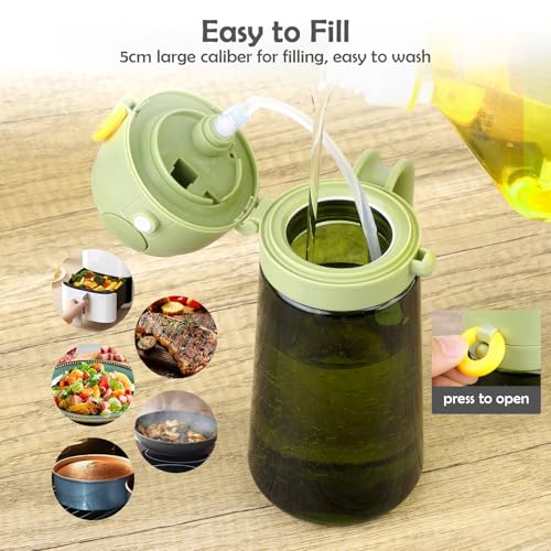 Olive Oil Spray Bottle 16oz/470ml, 2-in-1 Oil Dispenser & Mister Light-Blocking Glass, Side-Flip Snap Sprayer for BBQ, Kitchen, Cooking (Green) - Image 5