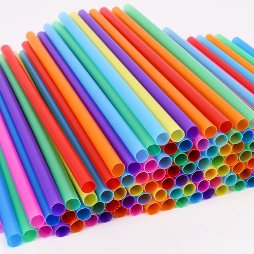 Image of Tomnk 140 Pack Smoothie Straws, 8.25 Inches Straws Disposable, Milkshake Plastic Straws in Assorted Bright Colors