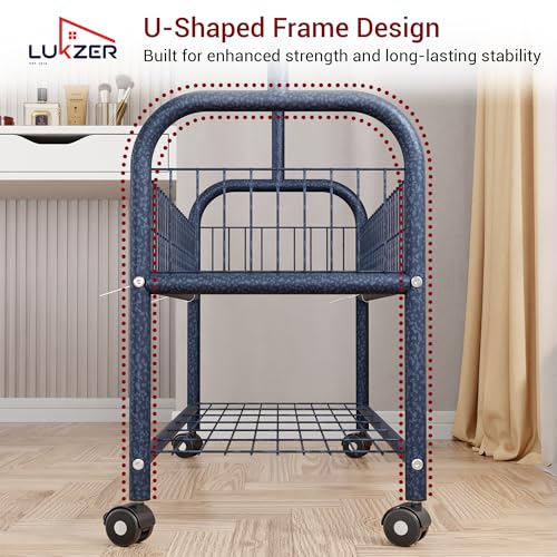 Image of Lukzer | MGR-002 | Deep Sea | Metal Cloth Stand & Garment Rack with Wheels, 2 Bottom Shelves & Single Rod - Space-Saving Clothes Organizer for Bedroom, Bathroom, Office & More | 173 x 90 x 34 cm