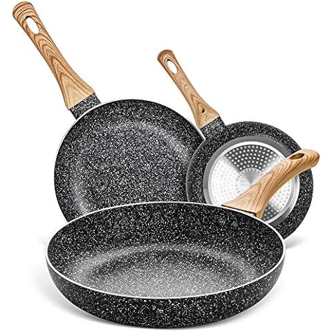 MICHELANGELO Non Stick Frying Pans - 8"+9.5"+11" Nonstick Frying Pan Set with Non-Toxic Stone Coating, Frying Pans Nonstick with Anti-Scald Handle, Induction Compatible Cover