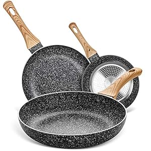 MICHELANGELO Frying Pan Set, 8″+9.5″+11″ Stone Frying Pans With 100% APEO & PFOA-Free Stone Coating, Fry Pan Set Bakelite Handle, Nonstick Frying Pans, Nonstick Pans Set, Stone Skillets 3 Piece