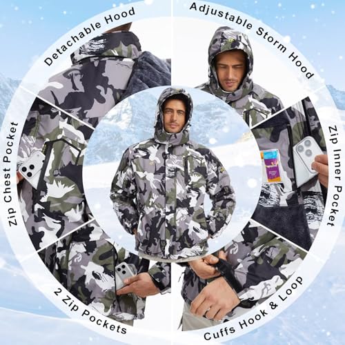 Image of QPNGRP Mens Waterproof Fleece Ski Jacket Windproof Winter Snow Coat