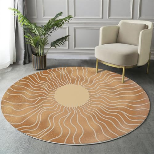 Tapis rond 80cm lavable style lignes abstraites beige