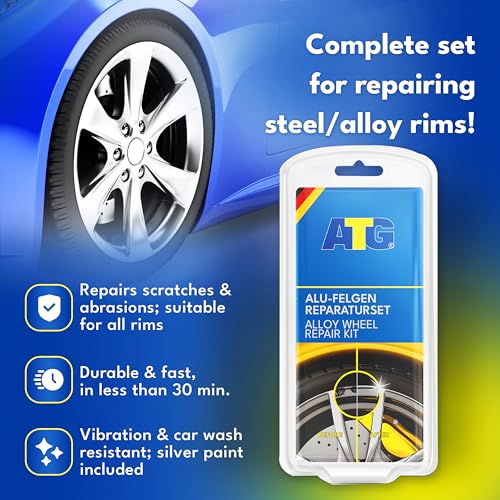 Image of ATG Alloy Wheel Repair Kit - Rim Scratch and Curb Rash Repair for Silver Alloy and Steel Wheels - Complete Kit with Filler and Paint - Up to 10 Repairs