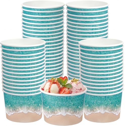 Image of Funnymoom 50 Pack Beach Ice Cream Cups 9 oz Ocean Waves Disposable Dessert Bowls Paper Soup Bowls Summer Pool Snack Cups for Hot or Cold Food for Hawaiian Beach Birthday Party Supplies