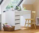 Bellamio Nore Schreibtisch, Laptoptisch in weiß mit 5 Schubladen, Computertisch 75 x 53 x 110 cm, Kinderschreibtisch Jugendschreibtisch mit Schubladen beidseitig montierbar